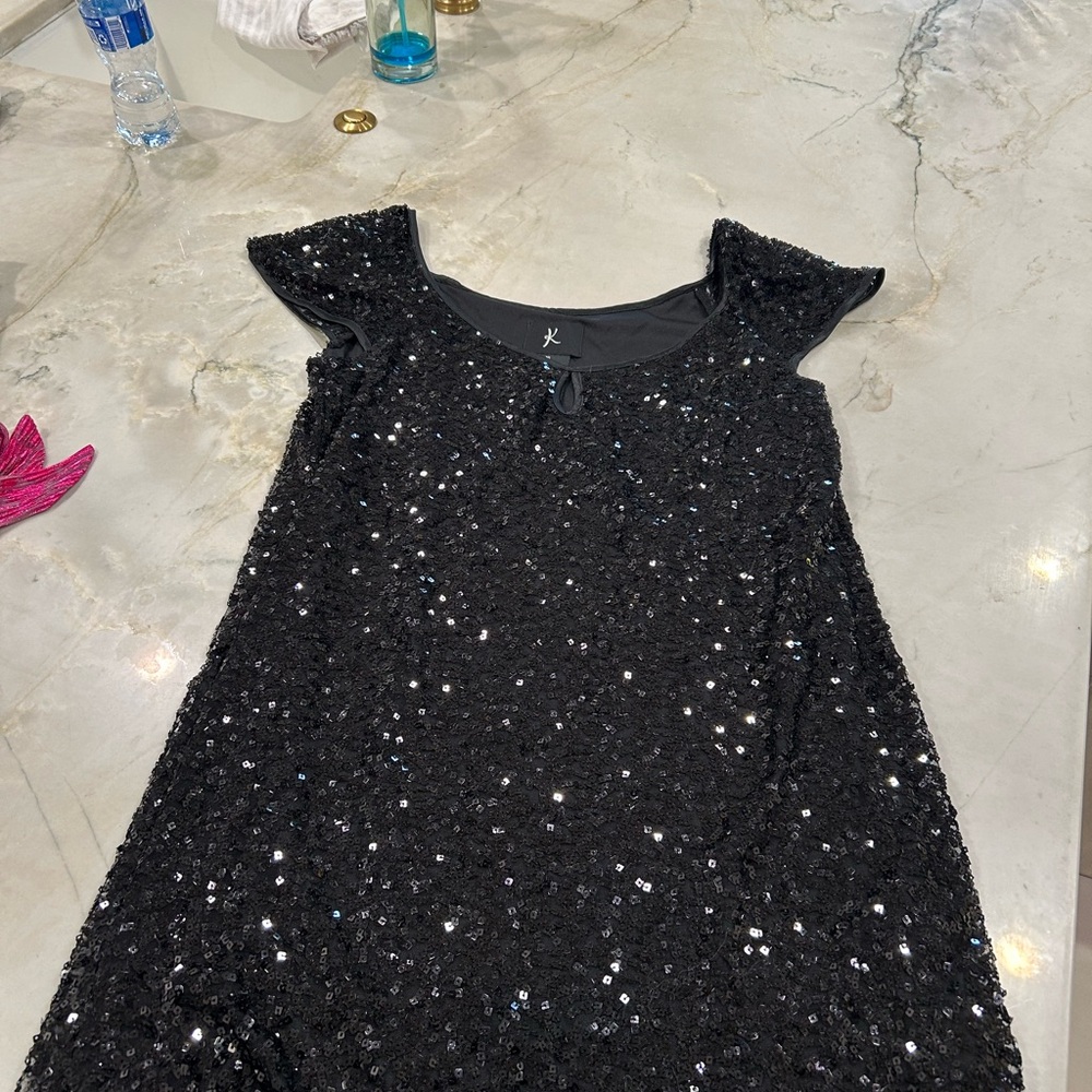 Black A line sequin dress. Size 16. Cap sleeves plus size